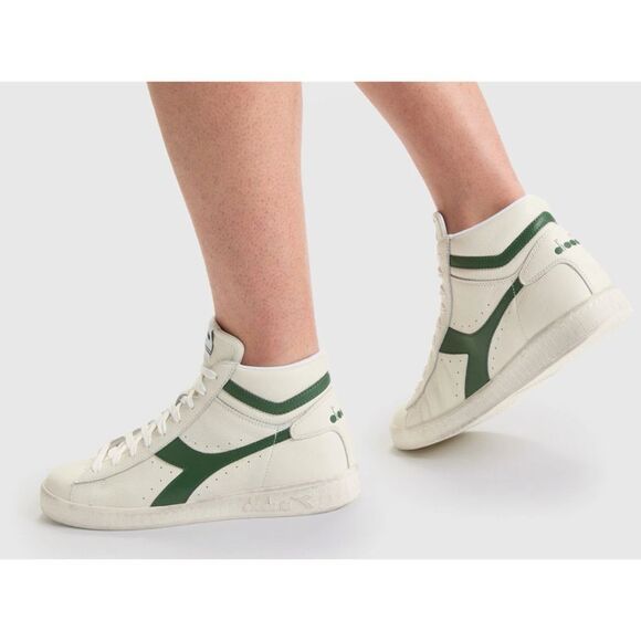 Diadora Leather Game L High Waxed Sneakers in WHITE/FOGLIAGE GREEN Size 7 - Picture 2 of 10